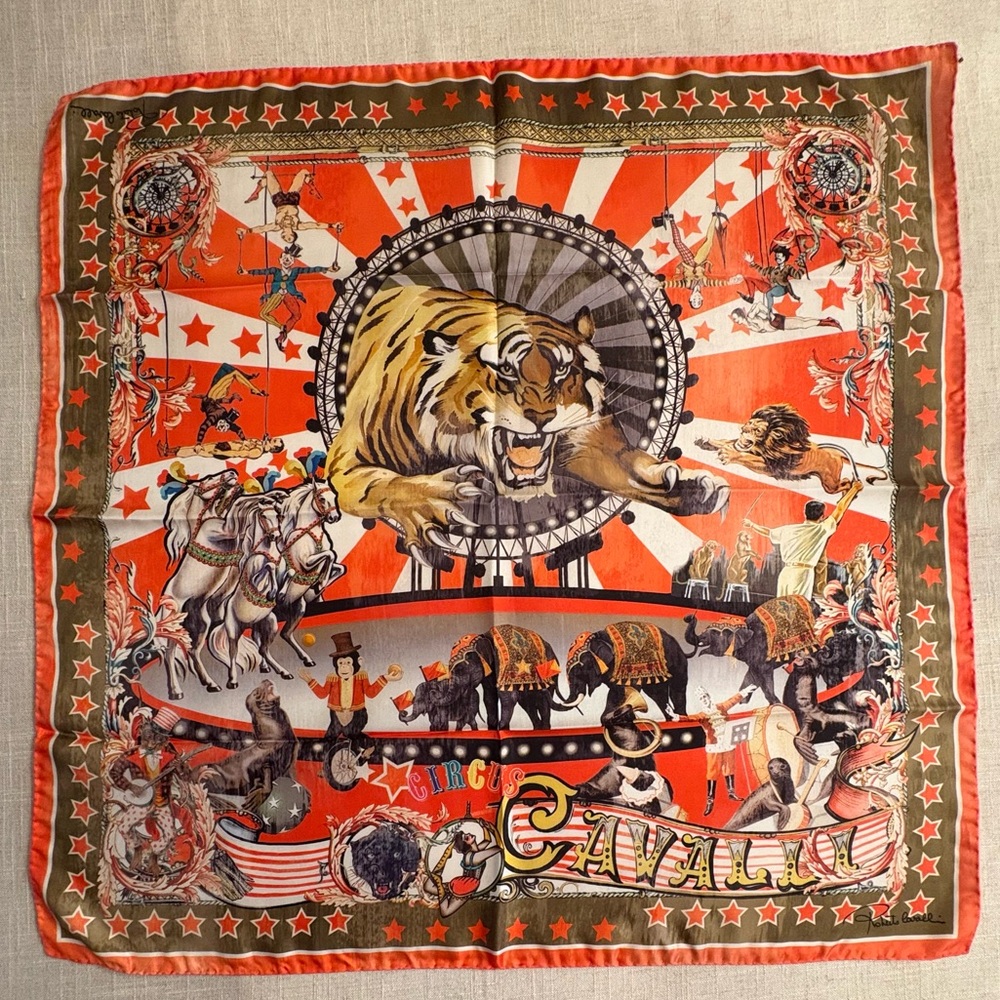 Roberto Cavelli Circus and Stars 100% Silk Scarf